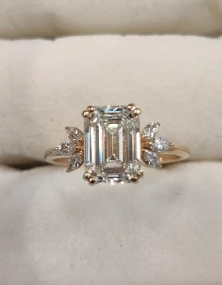 Anillo de compromiso/boda Jared personalizado esmeralda oro 14k 2,1 kt diamante creado en laboratorio Foto 1 de 4