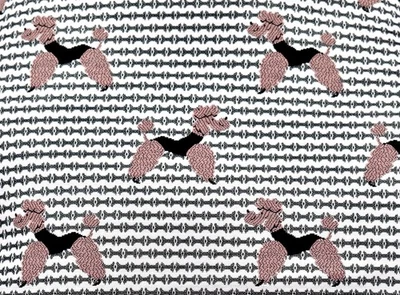 Tapicería de caniche de albaricoque francés, suéter negro, rayas de hueso de perro negro, 4,3 yardas x 57" w Foto 1 de 2