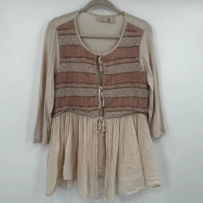 Top túnica bordada LOGO by Lori Goldstein beige naranja corbata frontal para mujer L Foto 1 de 4