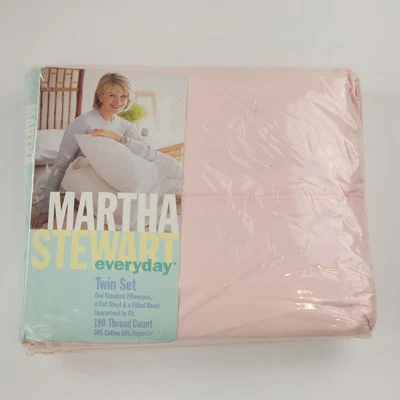 Vtg Martha Stewart Everyday Twin Sheet Set Pink Cotton Blend 180 Count New USA - Image 1 of 4