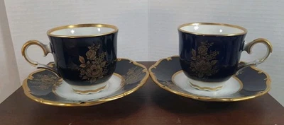 Taza y platillo MZ República Checa Underglaze Cobalto 2 piezas porcelana fina oro 24k Foto 1 de 4