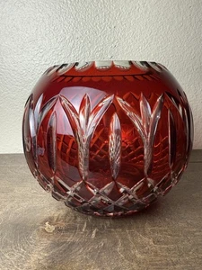 Vintage Bohemian Cranberry Ruby Red Lead Crystal Bowl Large Cut To Clear - Picture 1 of 6