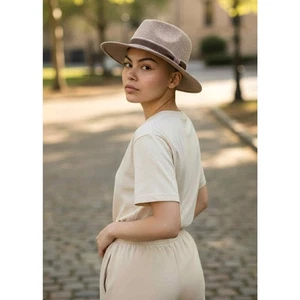 New Hatattack Hat for India Hicks 100% Wool Soft Brown w/Grosgrain Ribbon Trim  - Picture 1 of 7