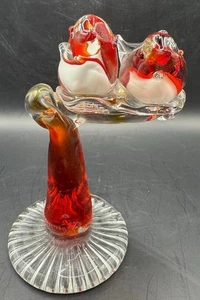 Vintage Murano Red Glass Love Birds on Branch 6” - Picture 1 of 18