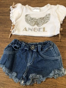 Build A Bear Top Tejido ÁNGEL Blanco Dorado Joyas Y2K Pantalones Cortos Jean Denim, Conjunto - Imagen 1 de 7