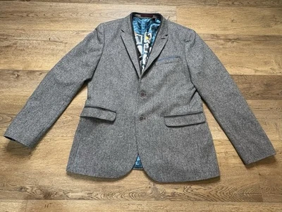 Ted Baker 伦敦灰色羊毛人字形西装外套夹克男式 5 42 R — 第 1/4 张图片