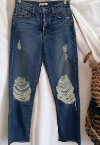 Pantalones de mezclilla Comune para mujer talla 24 de ahorro vintage calce recto con botones mosca envejecidos NUEVOS - Imagen 1 de 6