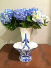 Chinese Cobalt Blue White Porcelain Handled Basket Hand Painted  Flowers EUC