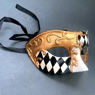 Mens Black Gold Masquerade Harlequin mask cosplay photo shoot birthday Christmas - Image 1 of 2