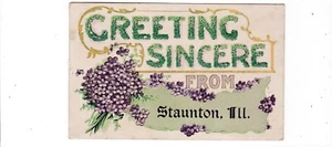 Staunton, Illinois Vintage Postkarte Art Deco Gruß aufrichtig grün lila - Bild 1 von 2