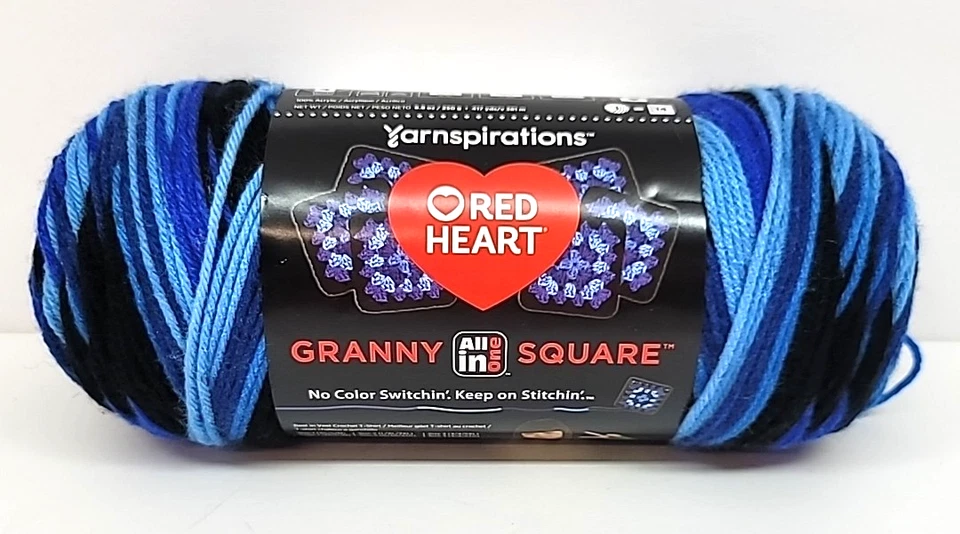 Red Heart All In One Granny Square Yarn Black-Blue Beacon 100% Acrylic 417yds. - Image 1 of 4