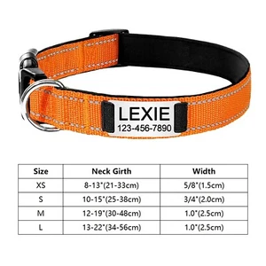 Reflective Personalised Dog Collar for Dogs Engraved Name Tag Small Medium Large - Picture 1 of 13