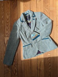 Boden Women's British Tweed by MOON Jacket Size 8 blue/beige houndstooth