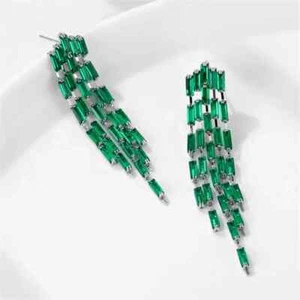 Platinum Emerald Zirconia Dangle Earring-Zirconia Chandelier Earring-Nice Gift - Picture 1 of 4