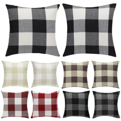 Square Plaid Polyester Pillow Case Sofa Car Waist Throw Cushion Cover Home Decor - Image 1 of 4