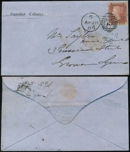 GB QV 1856 ENVELOPE CINDERFORD COLLIERIES...PENNY RED BROWN..EARLY LONDON DUPLEX - Picture 1 of 1