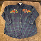 SZ M/L Casey Coleman Christmas Shirt Plaid Flannel Embroidered Christmas Dogs