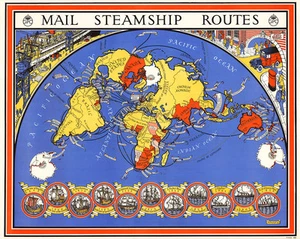 Mail Steamship Routes by MacDonald Gill 1937 75cm x 60cm Quality Art Print - Bild 1 von 1