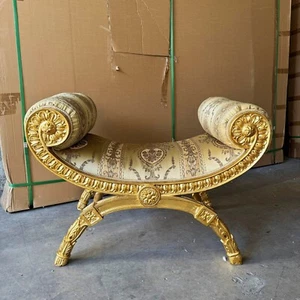 Gold Small Bench French Style With Gold Details Rococo Baroque Furniture - Picture 1 of 7