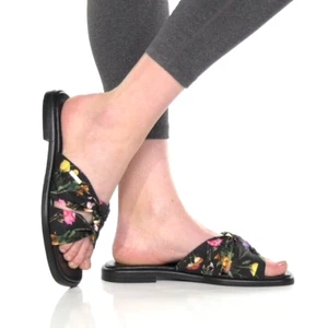 NWOB $135 TED BAKER Ashina Slide Sandal Slip-On Size 7.5 Knot Floral Black Flats - Picture 1 of 10