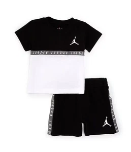 Air Jordan Little Boys Blocked Taping Tee and Shorts Set Size 4T Black /White - Picture 1 of 3