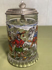 &quot;Sorry Soldiers&quot; W. Germany Rein Zinn Pewter Lid Hand Painted Glass Beer Stein for sale