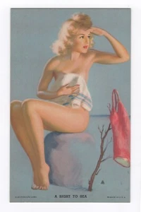 MUTOSCOPE "A SIGHT TO SEA" 1943 HOT 'CHA GIRLS VINTAGE ARCADE PINUP CARD - Picture 1 of 2