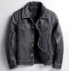 Men's Real Leather Black Trucker Jacket Fashion Waxed Distressed Buttoned Coat