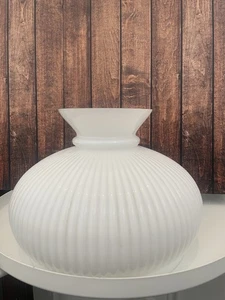 Large Ribbed White Vesta Oil Lamp Shade 19cm Tall Milk Glass Victorian Style - Picture 1 of 5