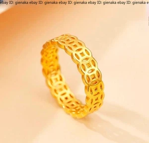 Pure 999 24K Yellow Gold Band Men Women Wealth Coin Ring 1.1-1.3g Us Size:4-9 - Picture 1 of 5