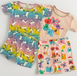 Children's Place Top Shorts 2 Pajama Sleep Sets 4Pcs Unicorn ABC Toddler Girl 4T - Picture 1 of 14