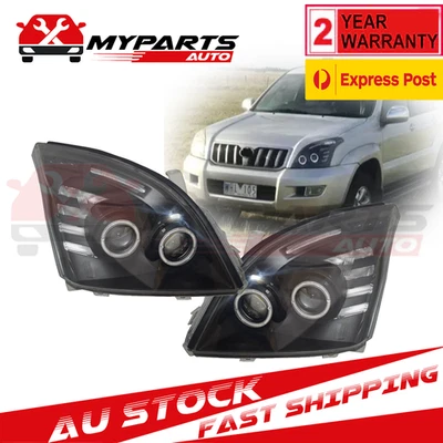 For Toyota Prado 120 Series 02-09 LED Headlights Pair Front Lamp Angel Eye Black - image 1 of 4