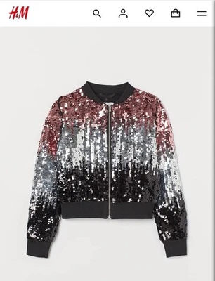 Chaqueta Bomber H&M Niñas Ombre Negra Plata Rosa Lentejuelas Talla 11/12Y o Mujer XS Foto 1 de 4