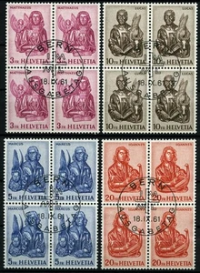 CORREO FEDERAL SUIZO 1961, Evangelistas en bloques de cuatro con céntrico - Imagen 1 de 1
