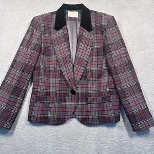 Vintage Pendleton 100% Wool Blazer Women 6 Plaid Velvet Collar Tartan USA Made - Bild 1 von 10