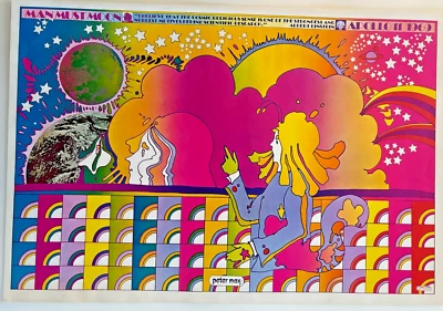 Cartaz vintage com estampa PETER MAX APOLLO 11 número um MOON LANDING 1970 arte pop - Imagem 1 de 4