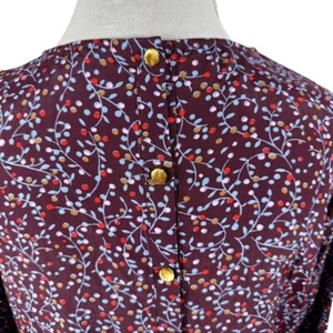 Boden Floral Tea Print Blouse Purple Button Back Velvet Trim Shirt Size US 12 - Picture 1 of 9