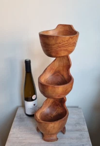 Teak Root Triple Standing Bowl/Rustic/Handcrafted/50x16x16cm - Picture 1 of 7