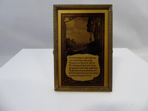Antique Black & Gold Poem Vanity Mirror Picture with Stand Cover