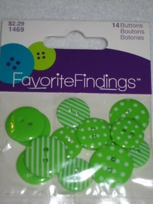 PRIMITIVE 14 LIME GREEN DOTTED STRIPED PLASTIC NOVELTY 2 HOLE BUTTONS   - Image 1 of 2