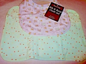 Baby Burp & Bib Cloth Set,, Green, 10"p x 13" Cotton Two Piece Set - Picture 1 of 2