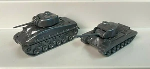 Pair Of Silver Plastic U.S. Army Tanks Made In West Germany Sherman Patton - Picture 1 of 8