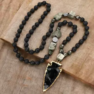 TrendingNow Mala Beads Obsidian Lava Rock Pendant Women/Men Necklace Gift - Picture 1 of 10
