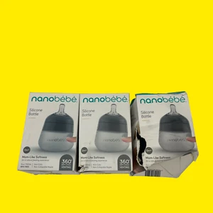 LOT OF 3 Nanobebe Silicone Baby Bottle BPA Free Anti Colic Venting 0m+ #743 - Picture 1 of 6