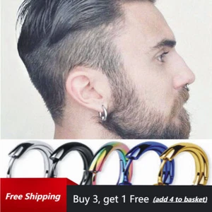 2x Unisex Huggie Hoop Nose Earrings Jewellery Round Ear Snap Men's Silver Thick - Picture 1 of 5
