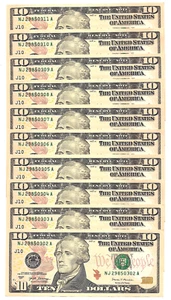 10 Uncirculated Series 2017 (NOT 2017A) $10 Sequential Notes: INK SMEAR ERRORS - Picture 1 of 19