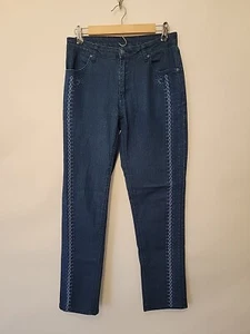 Antthony Originals Womens Blue Denim Jeans Embroidered Leg Size 8 - Picture 1 of 11