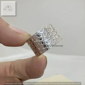 GS Silver Micro Ring, Hammered Textured Designer Wide Thumb Band - Picture 1 of 4