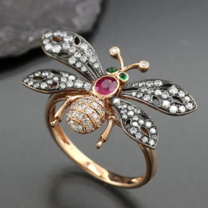 Ring Schmetterling Rubin Smaragde Brillanten 750-Roségold Edelsteine Tierschmuck - Bild 1 von 7