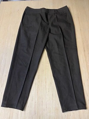 "Pantalones Larry Levine Gris Elástico Talla 14 Pantalón Pierna Ancha Carrera Trabajo Oscuro 27.5""" Foto 1 de 4